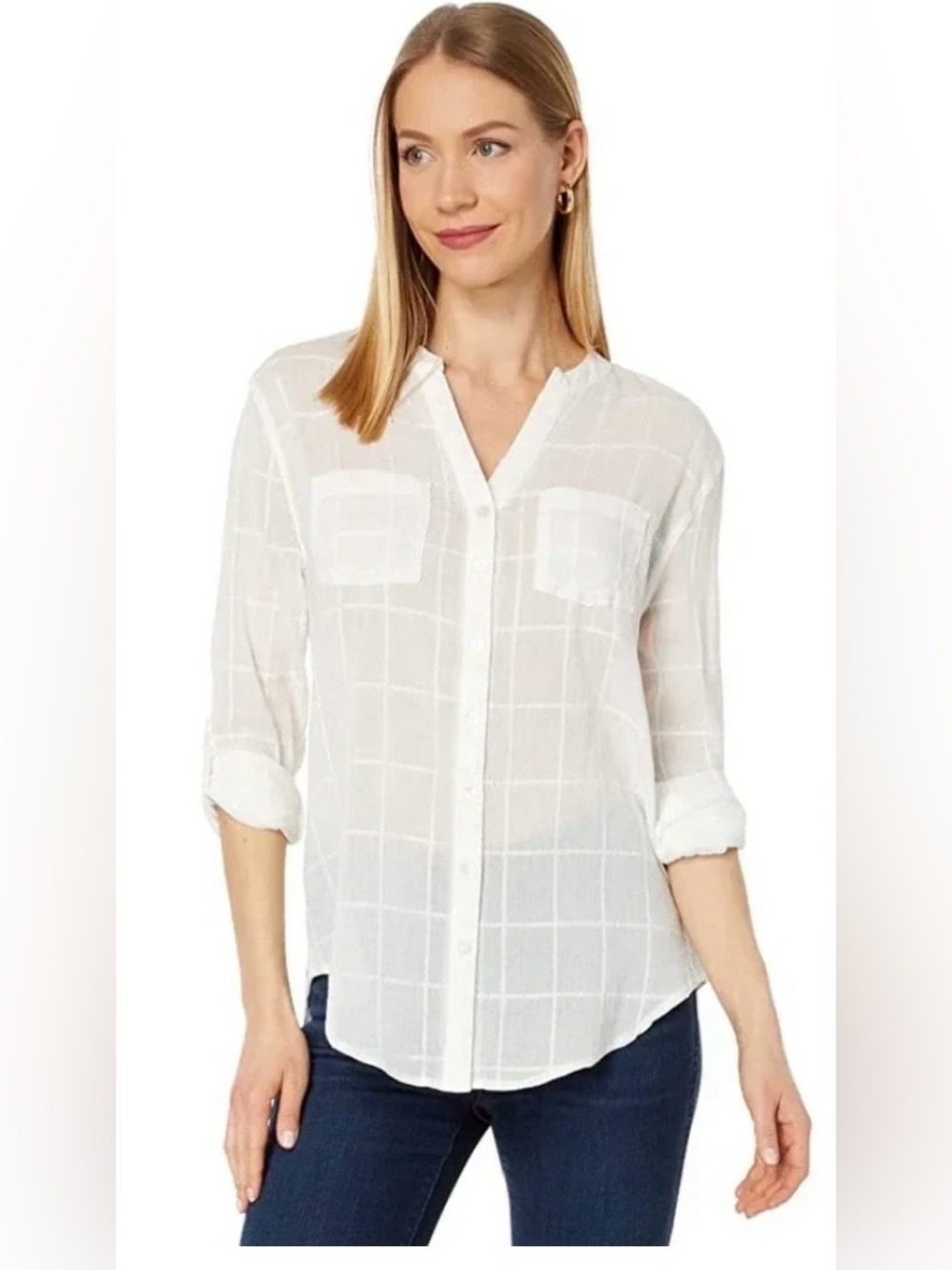 Carve Designs Women's Dylan Textured Long Sleeve Tunic White size Small Sheer